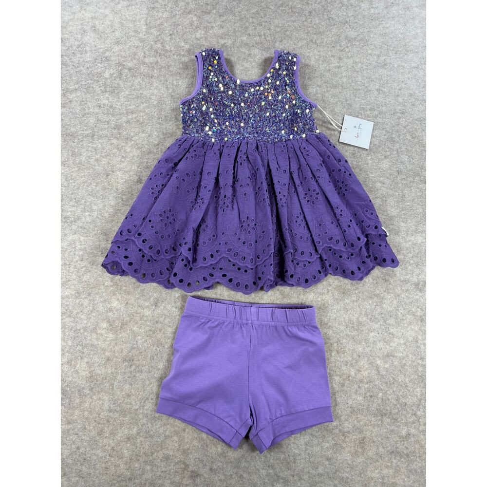 Love and Grow Speak Now Purple Sequin Tunic Dress Set with Shorts 5y NEW